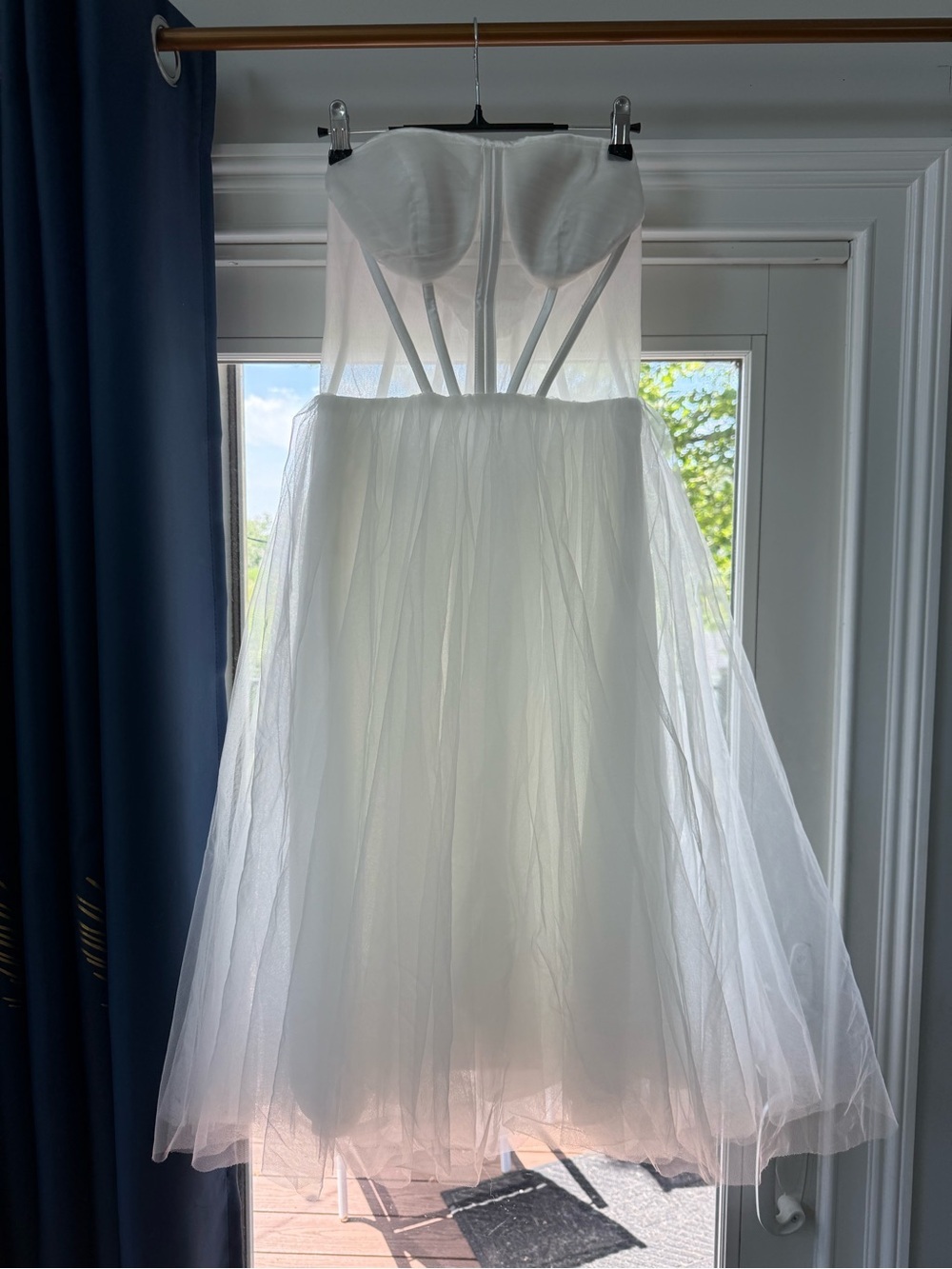 LT Lanting Bride Sheer Strapless Tulle Dress in White Pit to Pit 16.5